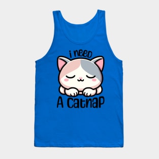 I Need A Catnap! Cute Sleeping Kitten Cartoon Tank Top